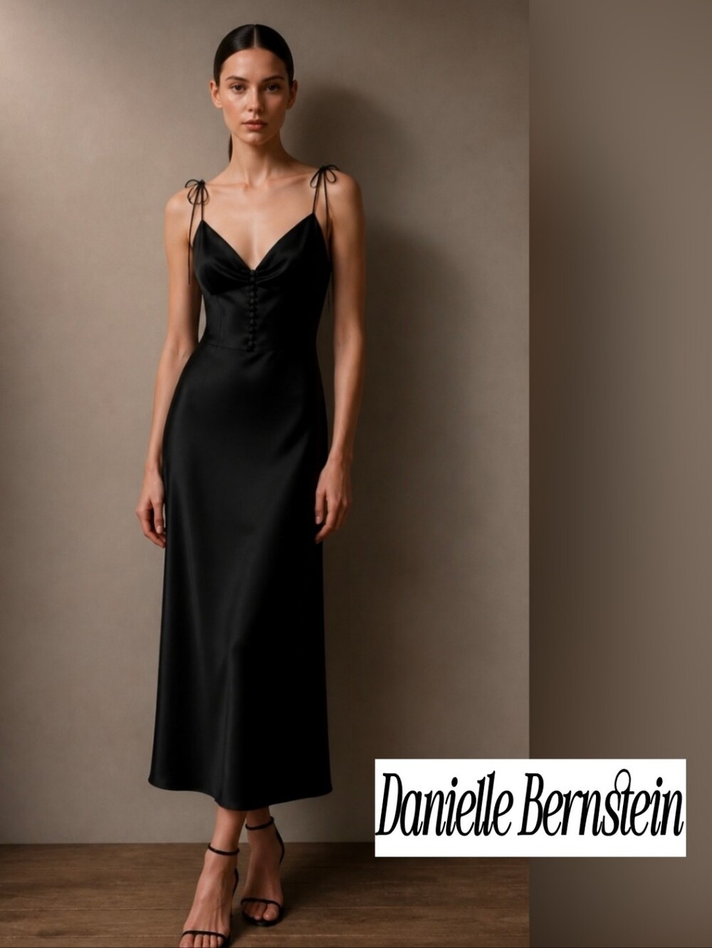 NWT Danielle Bernstein Slip Dress Black SATIN Button-Front $99 ♥️ - Picture 1 of 12